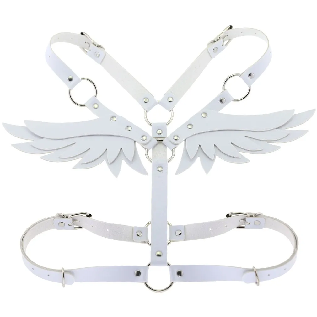 2020 New Gothic Leather Retro Medieval Renaissance Angel Demon Wings 4 Color Cosplay Accessories Harness Top Tie Punk Body Belt