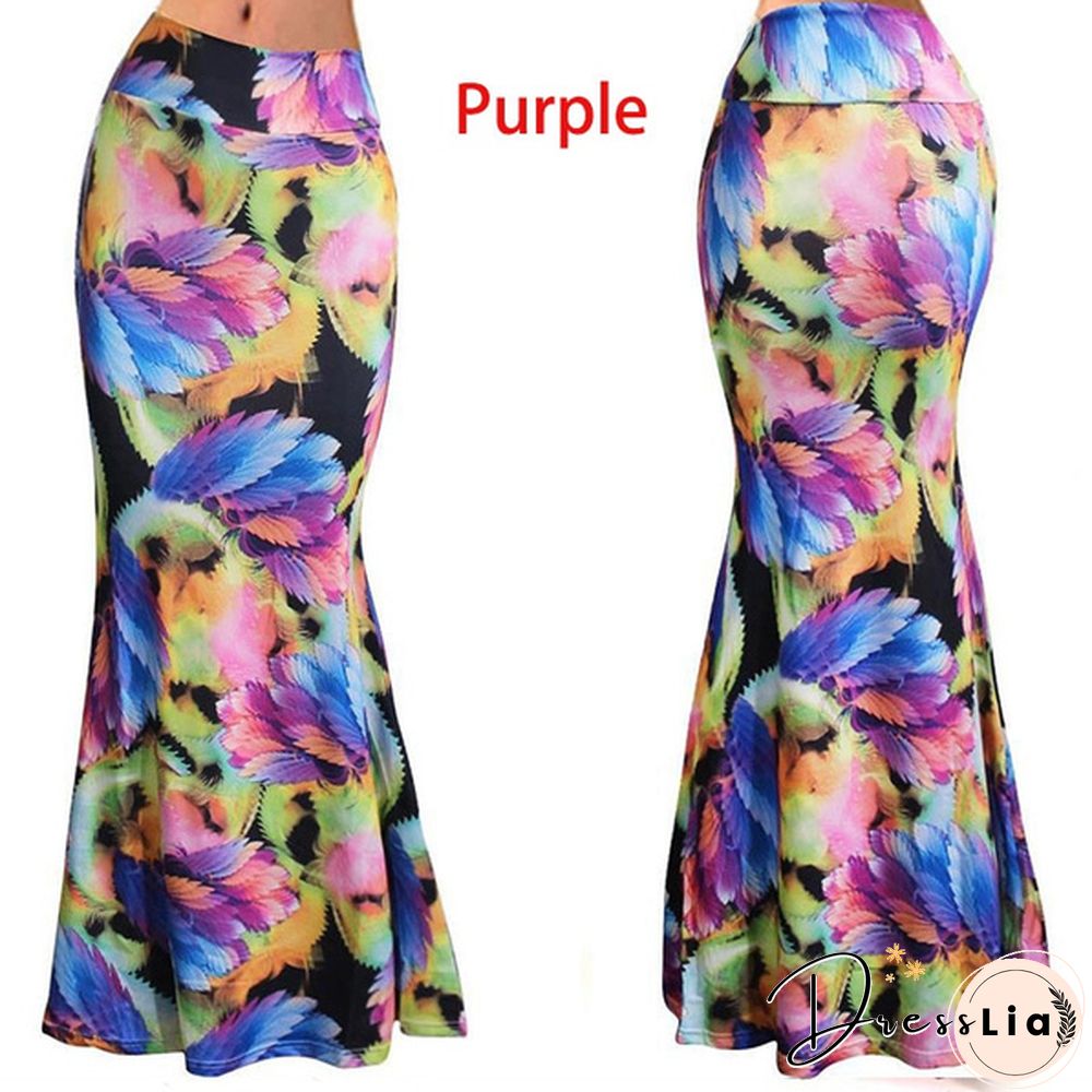 Women Summer Sexy Maxi Skirt Floral Print Patchwork Slim Casual Skirts Beach Party Long Dress