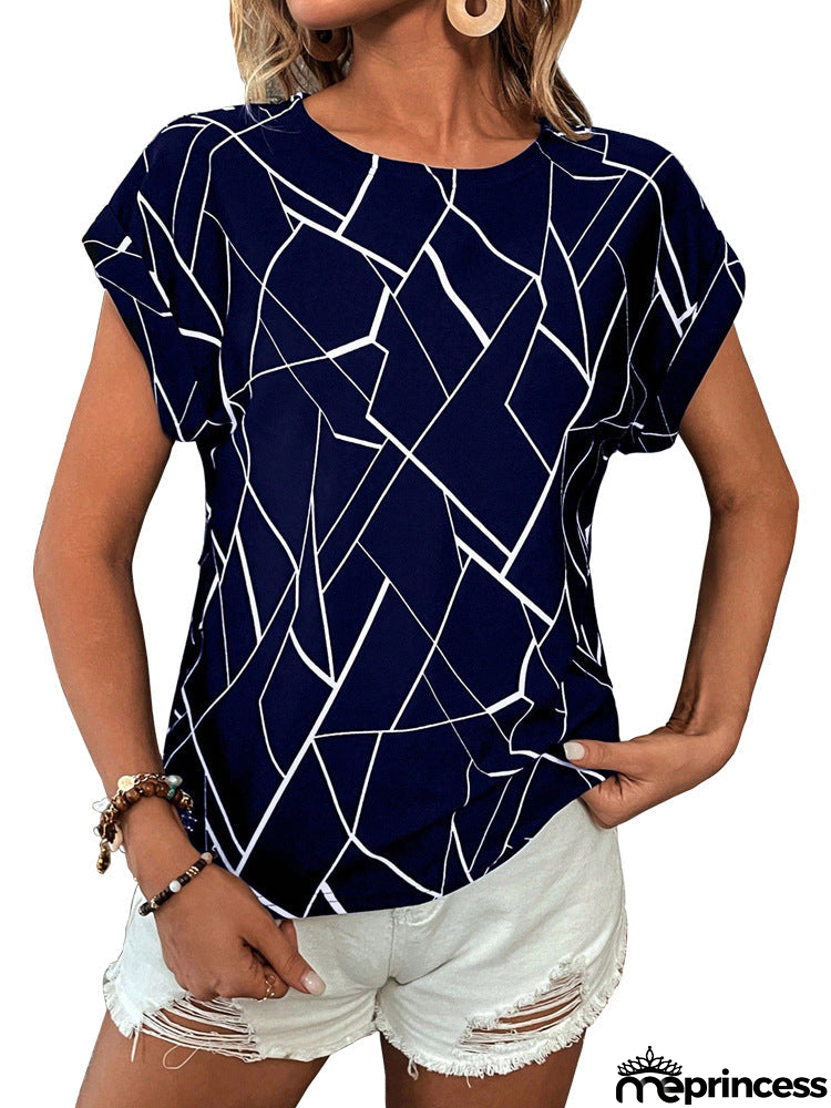 Women's Geometric Print Short Sleeve Blouse
