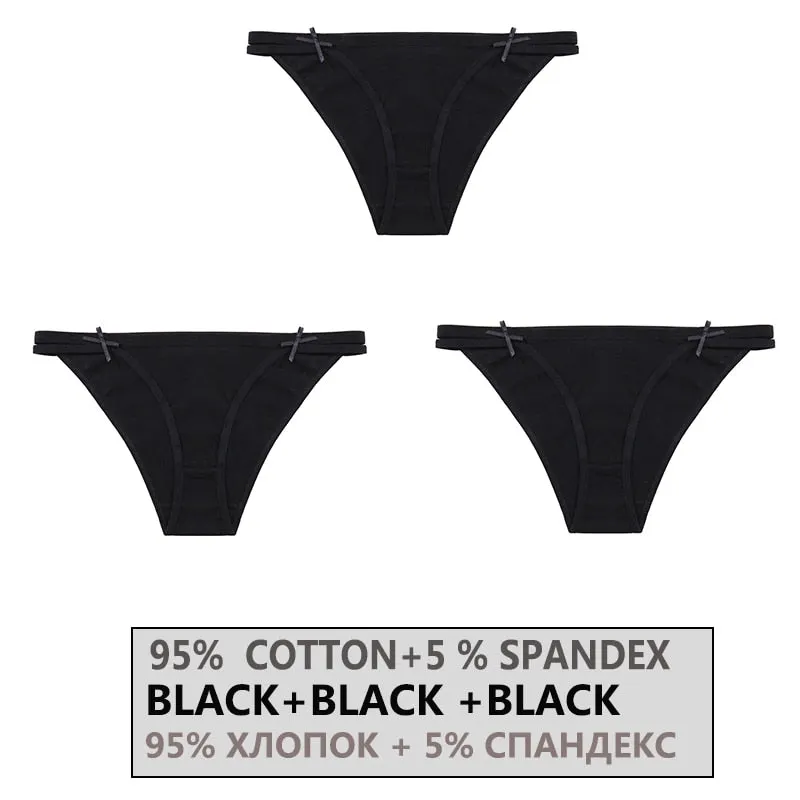 FINETOO 3PCS/Set Women's Cotton Underwear Sexy Lingerie Woman Panties Bownot Female Briefs Low-Rise Underpants 2021 Panties M-XL