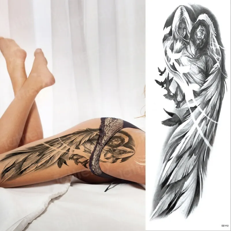 large temporary tattoos for women men full arm tattoo sticker sleeve thigh big body art decal black waterproof fake tatoo flower