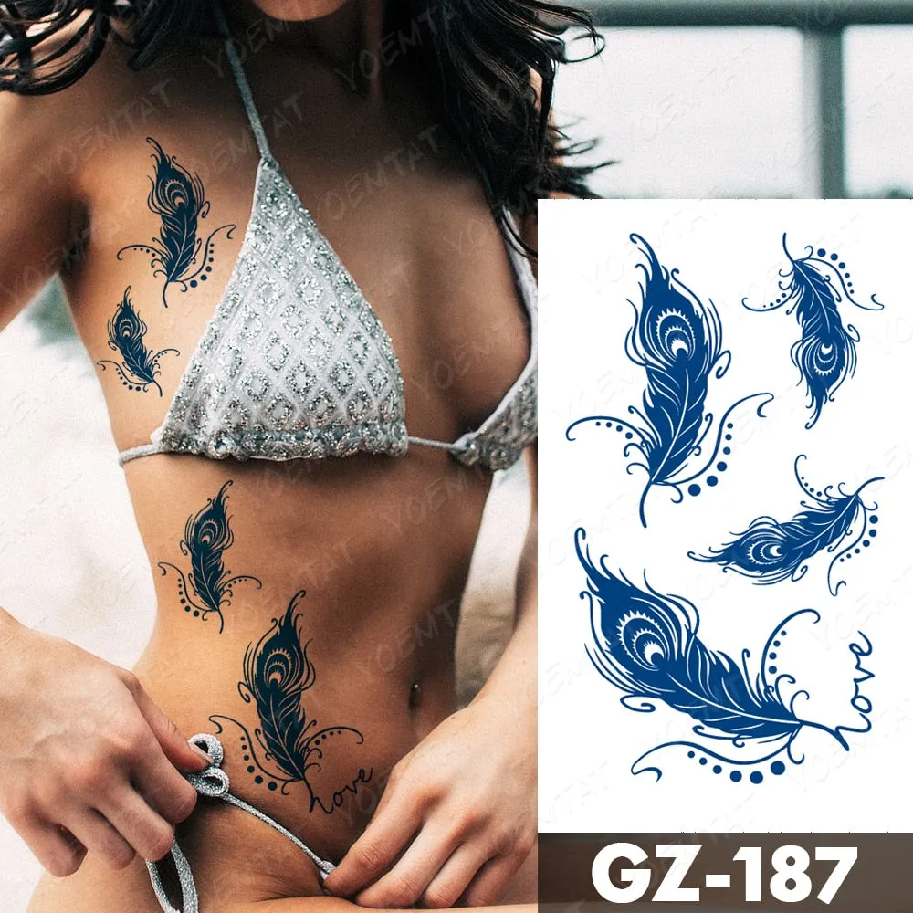Juice Lasting Waterproof Temporary Tattoo Sticker Rose Butterfly Moon Sun Diamond Heartbeat Wave Flash Fake Tattoos Ink Body Art