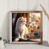 Cats And Flowers On Windowsill- 18CT Stamped Cross Stitch 30*30cm/11.81*11.81in