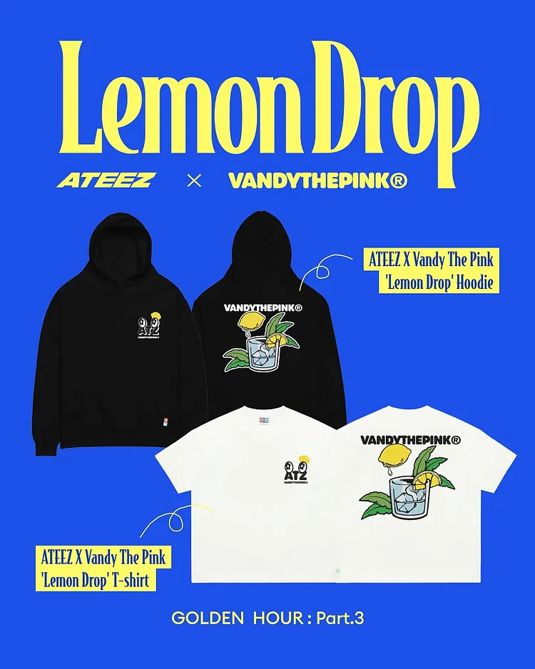 韓国限定 ATEEZ VANDYTHEPINK Lemon Drop Tシャツ ATEEZ x Vandy The Pink Golden Hour Part: 3 Lemon Drop T-Shirt