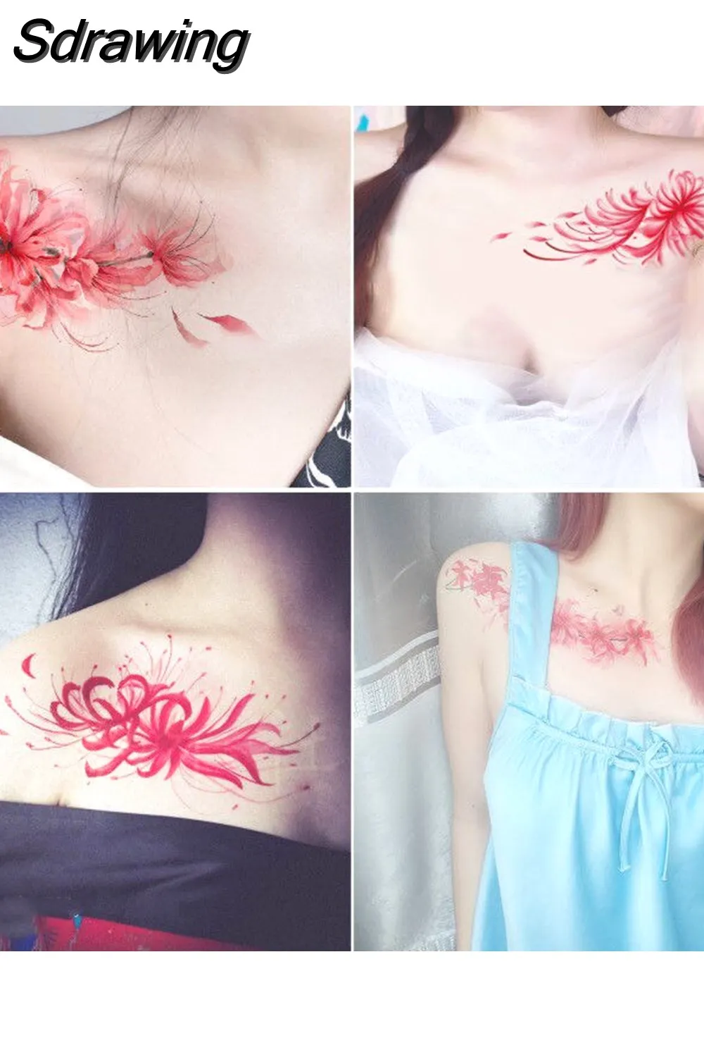 Sdrawing 4/5/9/10/18 PIeces Long Lasting Blue Flower Jewelry Tattoo Sticker Sexy Belly Block Scar Stretch Marks Waterproof Tattoo Sticker 715-1