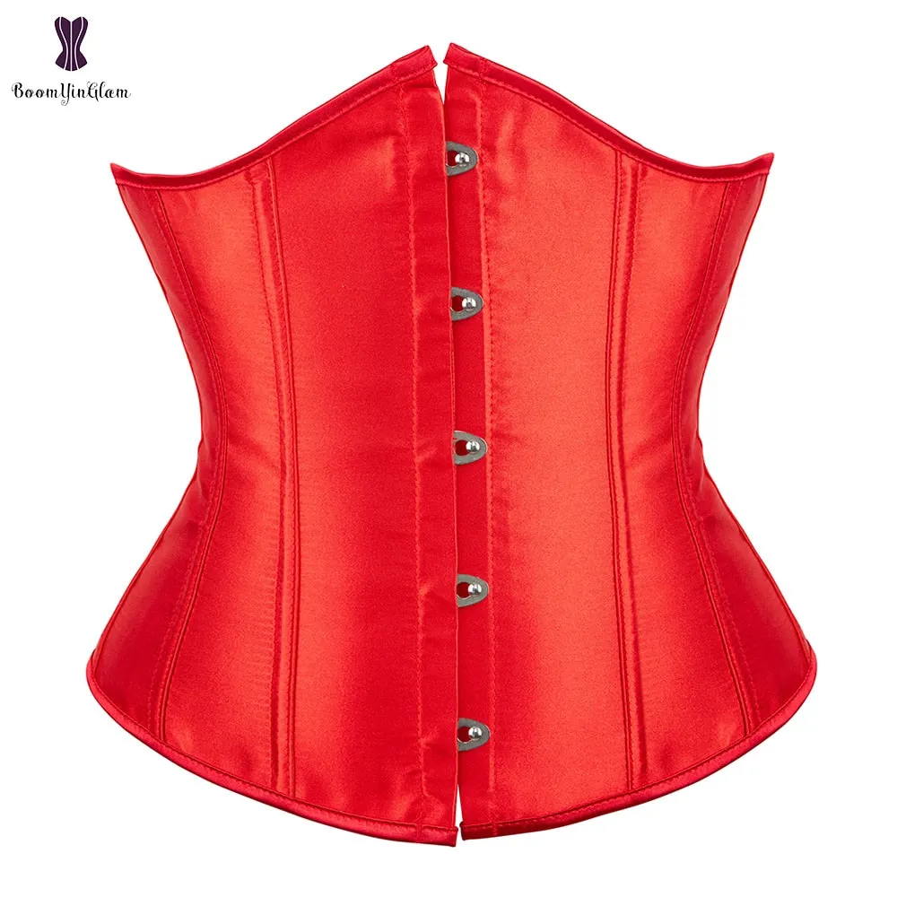 Satin Women's Slimming Outfit Clothes Waist Cincher Lace Up Boned Bustier Top Underbust Corset With G String 28335#