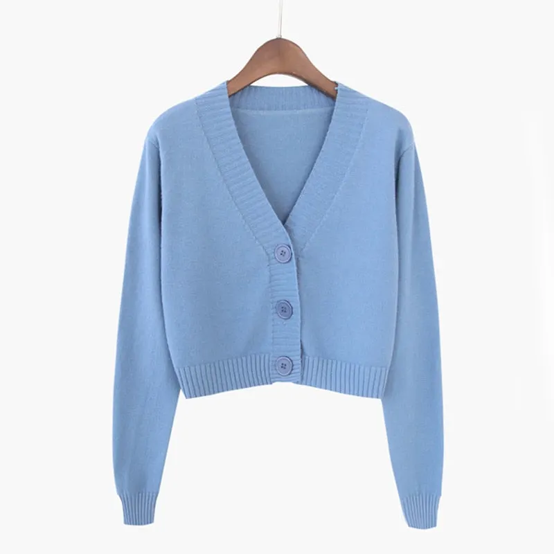 Zoki Corp Cardigan Sweater Autumn Long Sleeve Soft Sexy V Neck Knitted Korean Short Top Casual Single Breasted Pink Thin Blouse