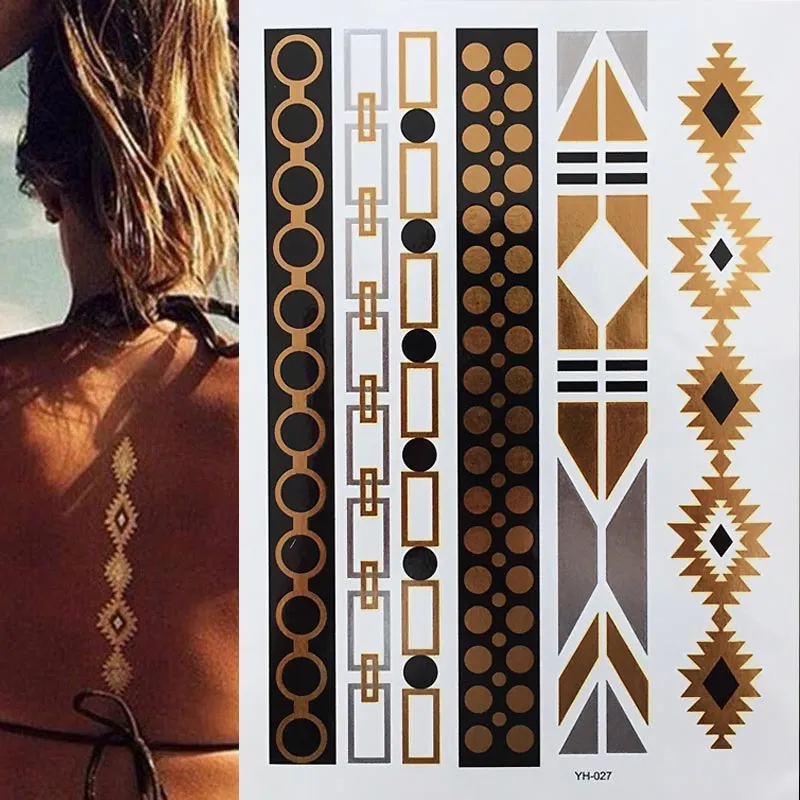 1pcs Tattoo Sticker Gold Foil Long-Lasting Temporary Temporary Tattoos for Girls