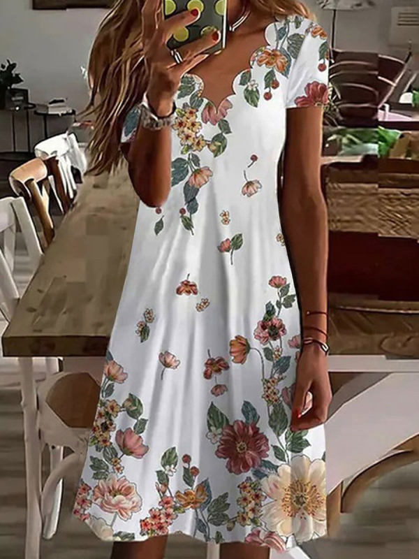 Women Loose Vintage Ruffles Casual Printed Beach Dress