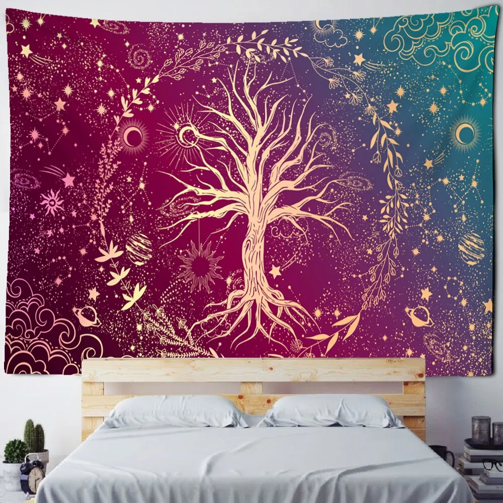Colorful Tree Of Life Tapestry Wall Hanging Nature Landscape Hippie Tapiz Psychedelic Witchcraft Aesthetics Room Home Decor
