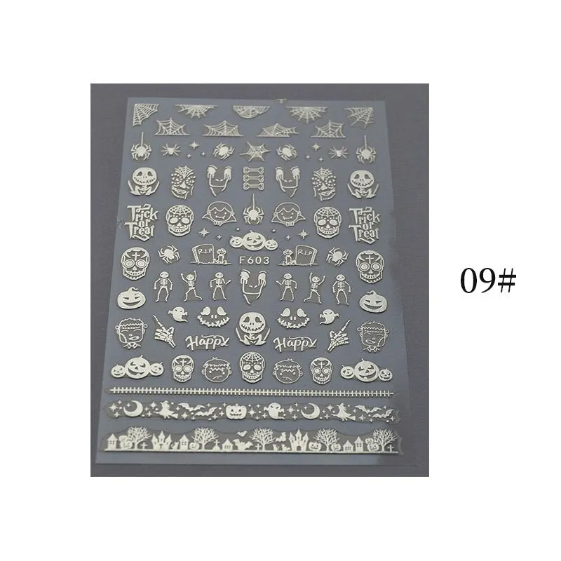 1pcs Halloween Pumpkin Skull Design 3D Nail Stickers Geometry Christmas Snowflake Winter Slider Nail Foils Manicures Decoration