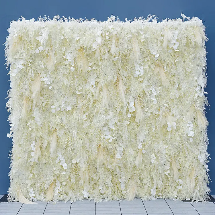 A7794 Feather Pampas Grass Apple Leaf Champagne Ivory Cloth Flower Wall