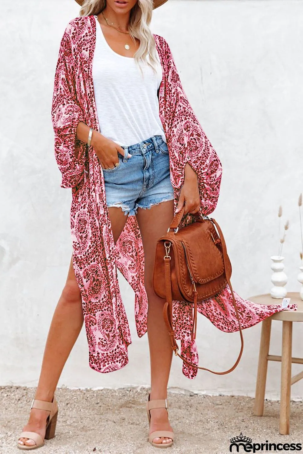 Dolman Sleeves Printed Kimono