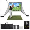 [US Local Warehouse] Golf Hitting Practice Net with 2 Side Barriers & Storage Bag 10x7ft Golf Hitting Aid Net Personal Driving Range for Backyard Driving Chipping Training Swing