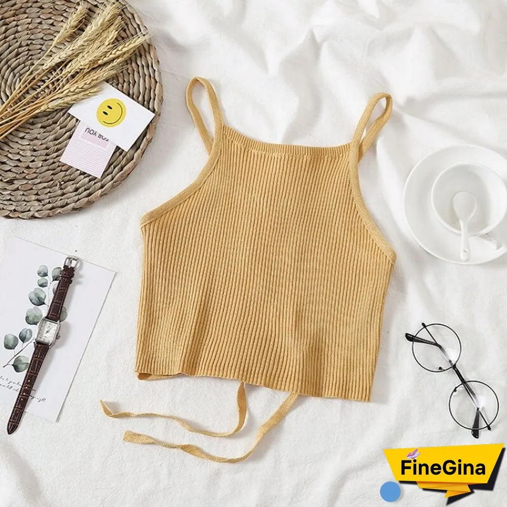 Women Crop Top Knitted Bandage Tops Spaghetti Club Camis Halter Tank Top Female Bare Midriff Solid Camisole Summer