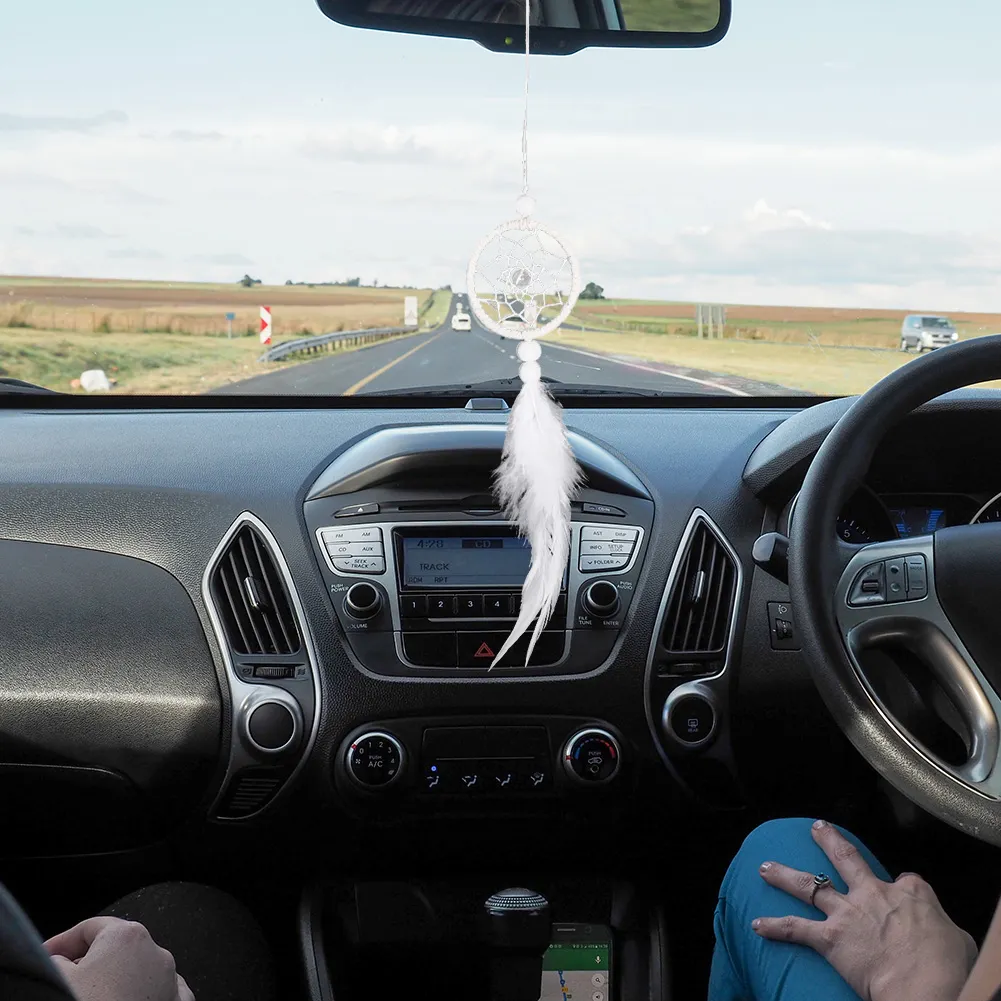 Dream Catcher Car Mini Pure White Feather Wind Chimes Wall Hanging Decor