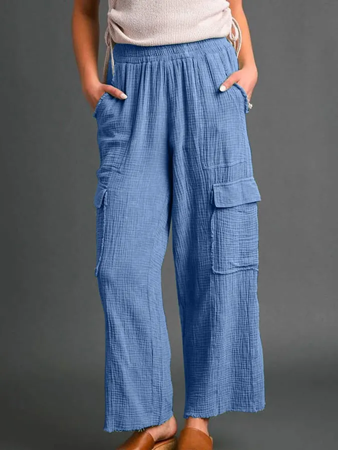 Women's Retro Solid Color Simple Cargo Bag Casual Pants (Pockets Included)