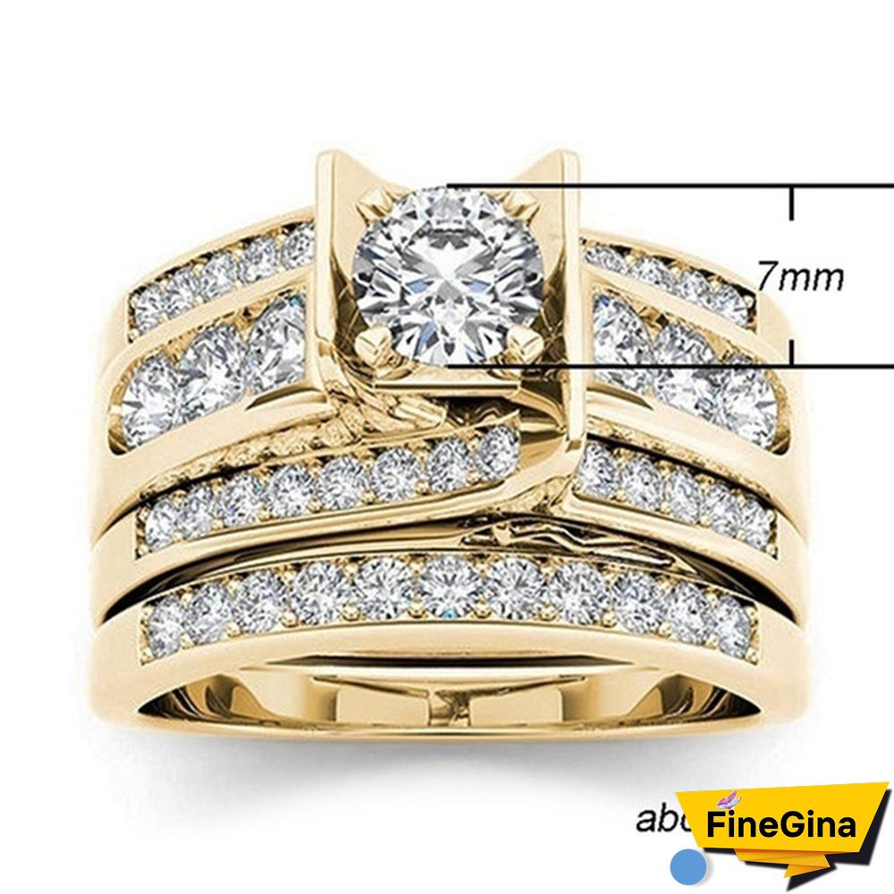6 Styles Exquisite Women Ladies 18K Gold Natural White Sapphire Diamond Ring Set Anniversary Christmas Gift Engagement Bridal Wedding Jewelry Rings Size 6-10