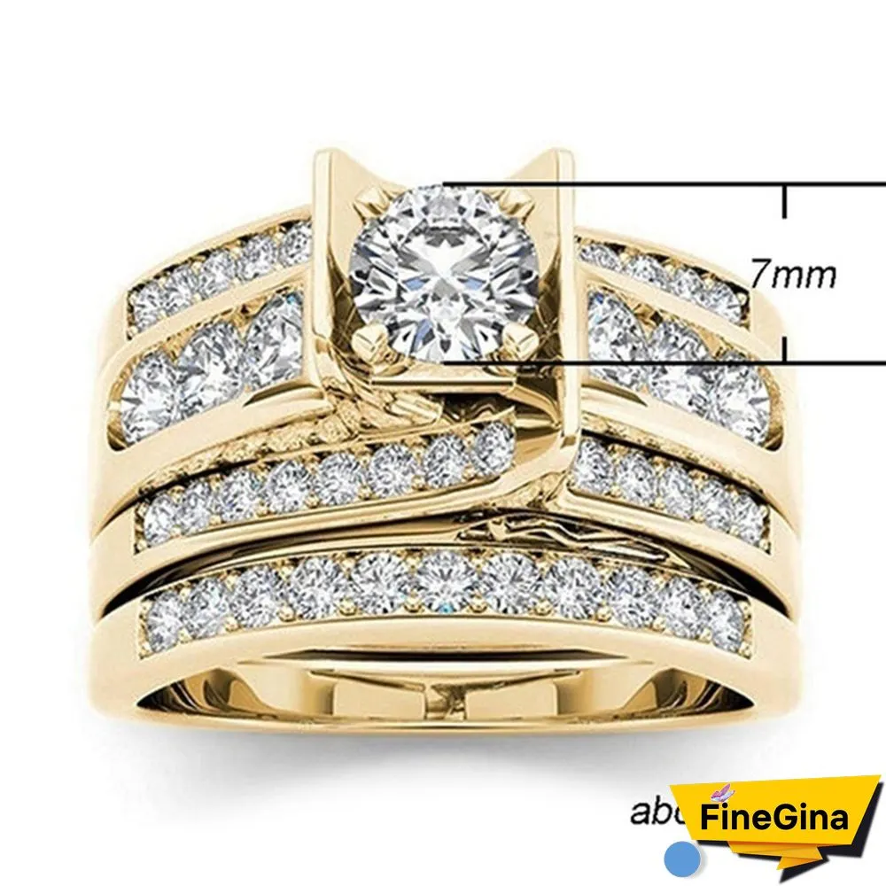 6 Styles Exquisite Women Ladies 18K Gold Natural White Sapphire Diamond Ring Set Anniversary Christmas Gift Engagement Bridal Wedding Jewelry Rings Size 6-10