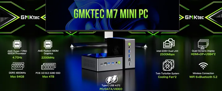 GMKtecNucBoxM7 Ryzen 7 PRO 6850H　32GB1TB GMKtec GMKtec NucBox M7 Mini PC AMD Ryzen™ 7 PRO 6850H 299.99