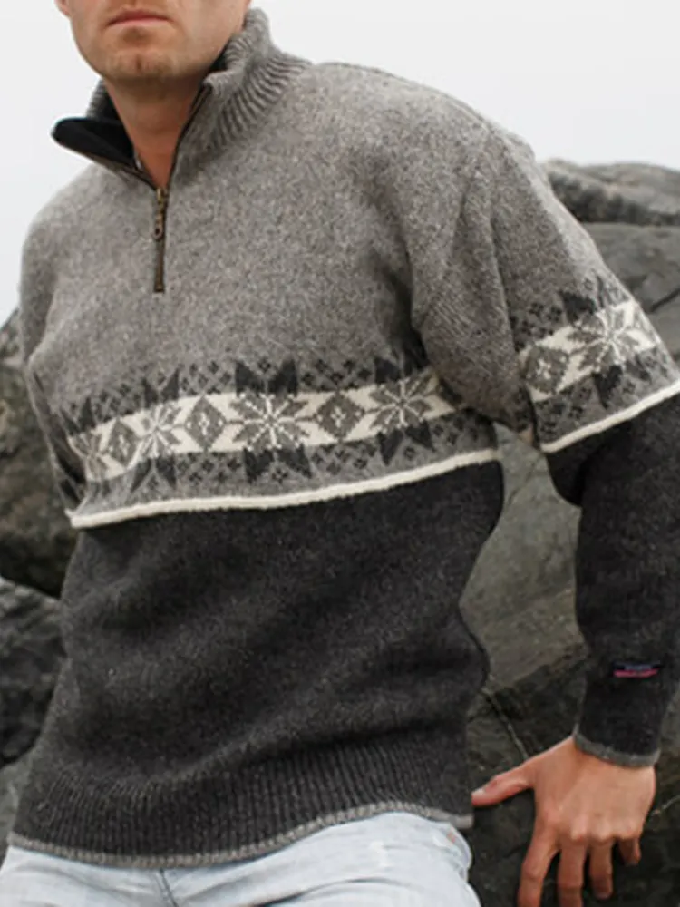 Vintage Warmth Norwegian Knit Jacquard Icelandic Half Zip Collar Sweater（Unisex ）