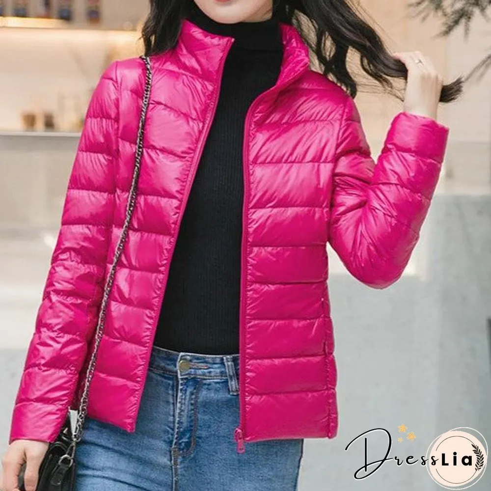Autumn and Winter Light Down Jacket Women Stand Collar Short Coat