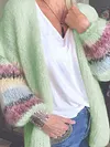 Stylish Contrast Color Striped Long Sleeve Loose Cardigan Sweater