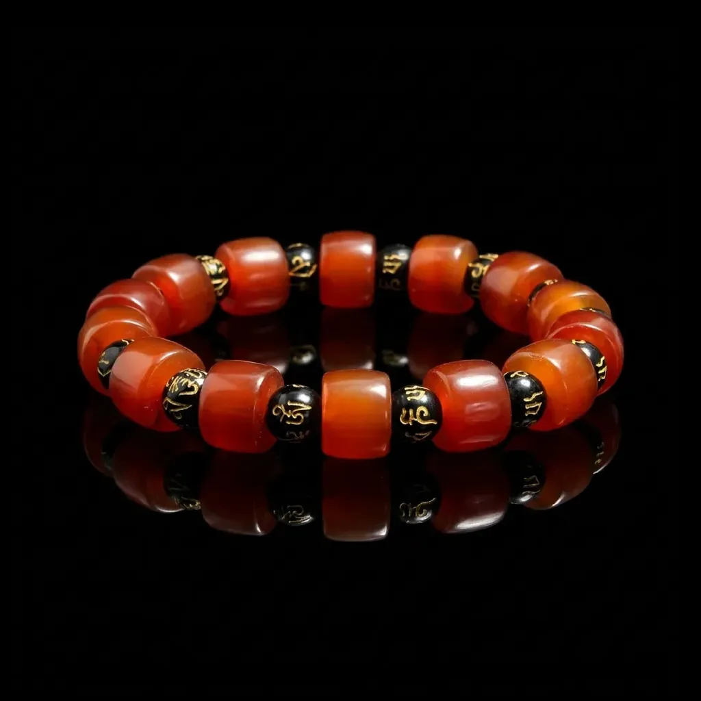 JiStones Heritage Red Agate Bracelet - Antique Patina Xima Style Handcrafted Gemstone