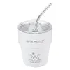 Double Wall Insulated Coffee Cup with Straw 304 Stainless Steel Beer Mug (White)