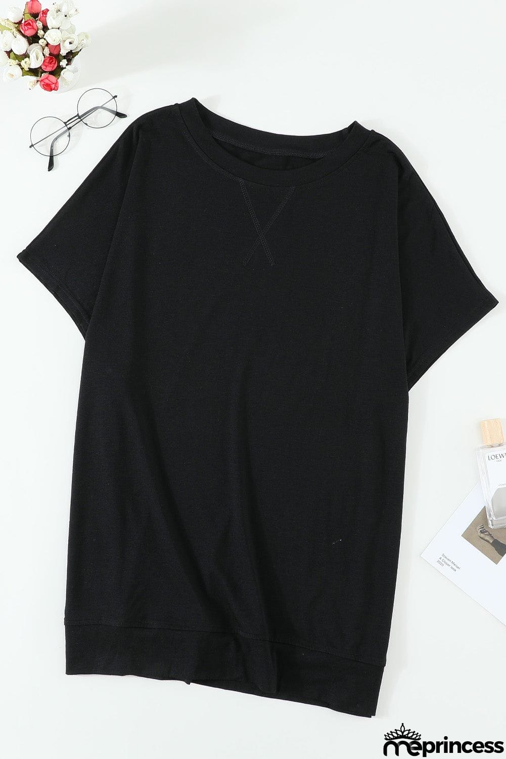 Round Neck Short Sleeve Solid Color Tee