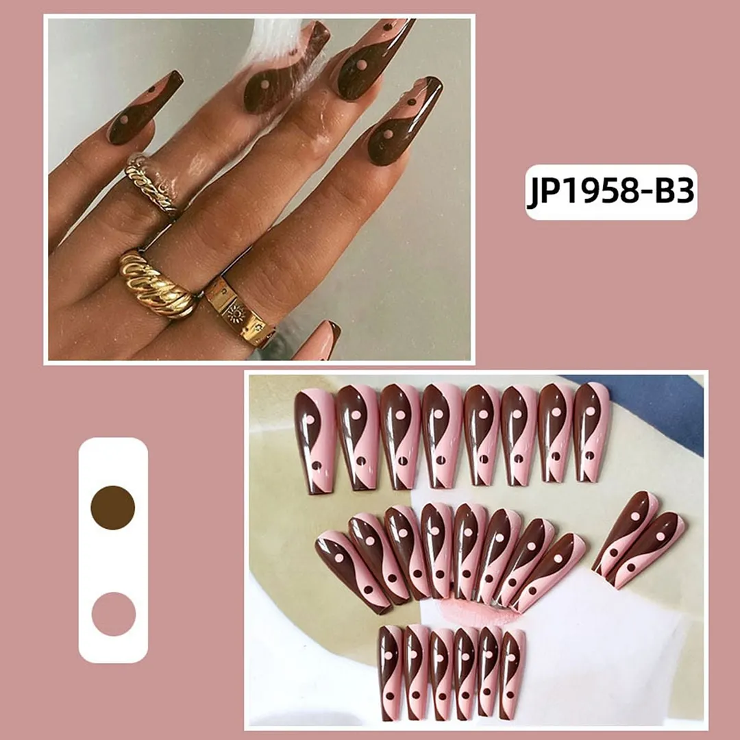 Coffin Fake Nails Detachable Black White French False Nails Press On Nails Long Fingernail Decal Faux Ballerina Nail Art Tips