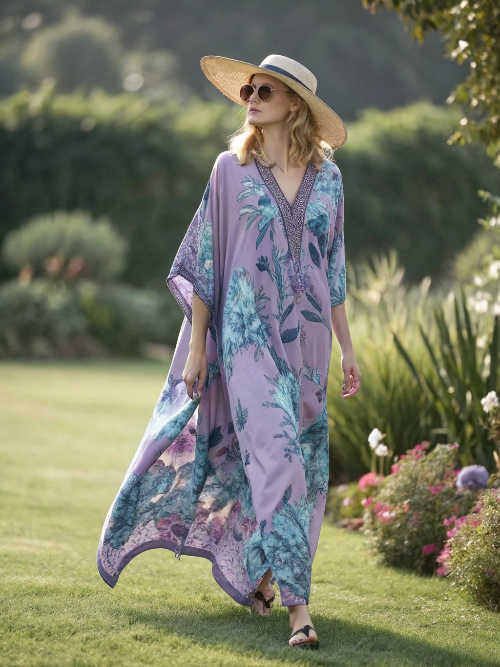Contton & Linen Long Sleeve Kaftan Maxi Dress