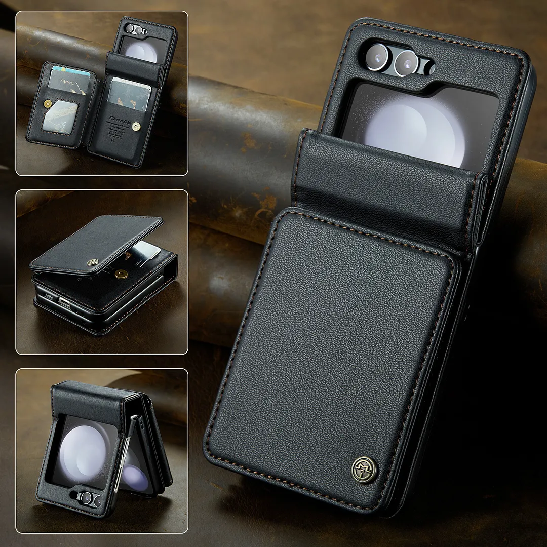 Suitable for Samsung Z Flip series mobile phone case multi-function anti-theft card slot leather case integrated anti-fall protective cover
