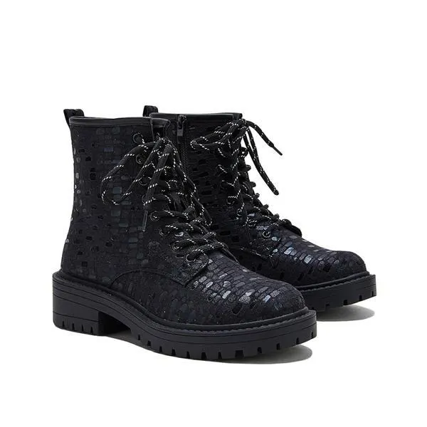 Women Sexy Sequin Lace-Up Ankle Chunky Heel Boots