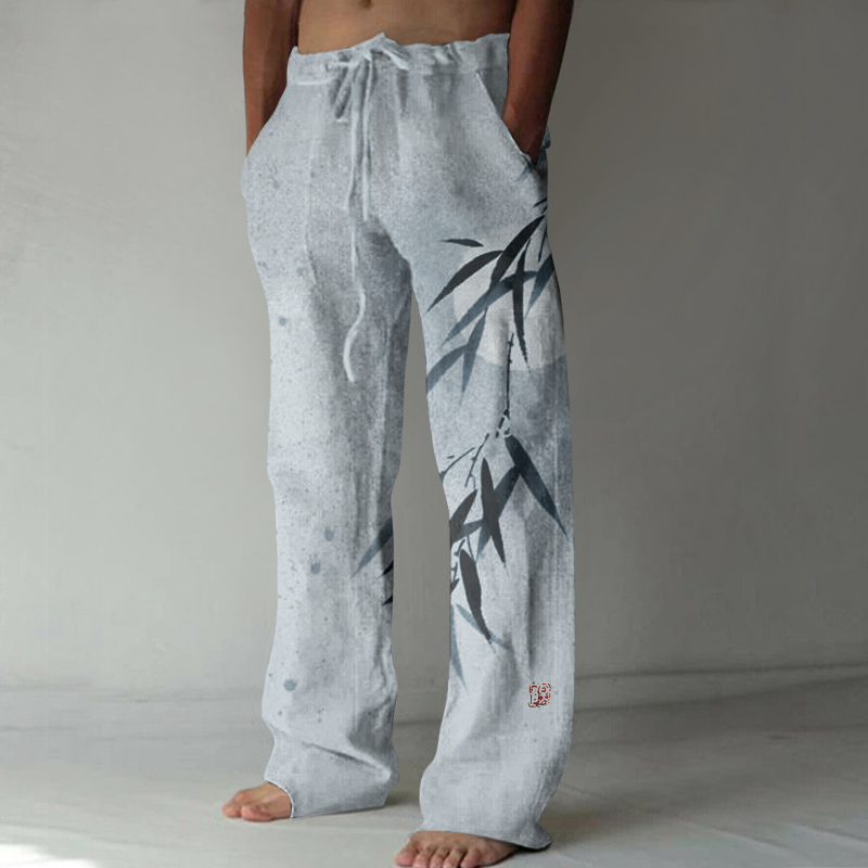 Japanese Simple Bamboo Art Linen Blend Casual Pants  artssus