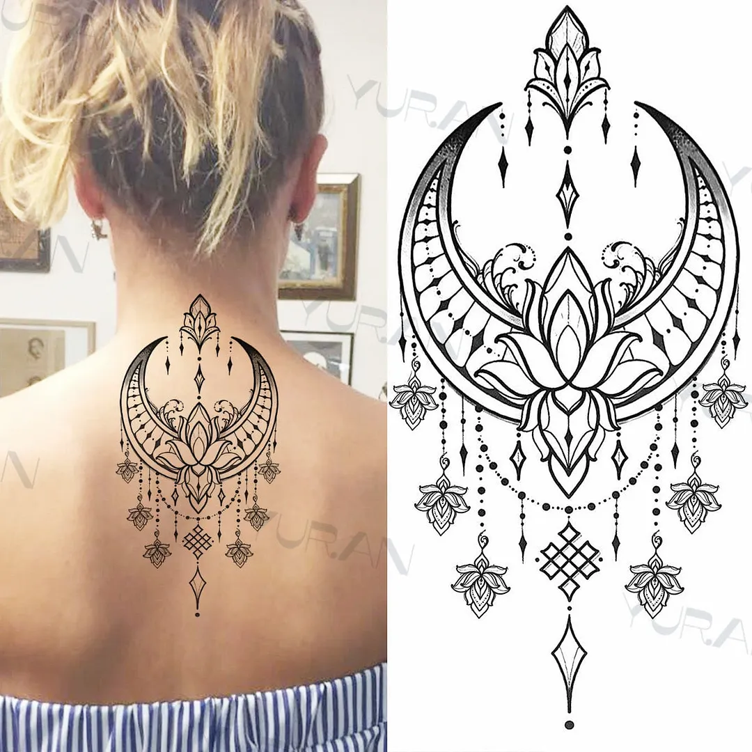 Black Large Snake Flower Fake Tattoo Sticker For Women Dot Rose Peony Temporary Tattoos DIY Water Transfer Tatoos Girls 530
