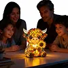 LED 3D Animal Night Lamps Sunflower Highland Cow Table Lamp Cute Bedside Decorations Lamp USB Handcrafted Stained Glass Night Light for Living Room Desk Decor