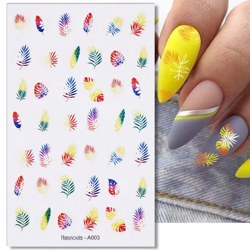 Harunouta Marble Blooming 3D Nail Sticker Decals Flower Leaves Transfer Water Sliders Abstract Geometric Lines Nail Watermark
