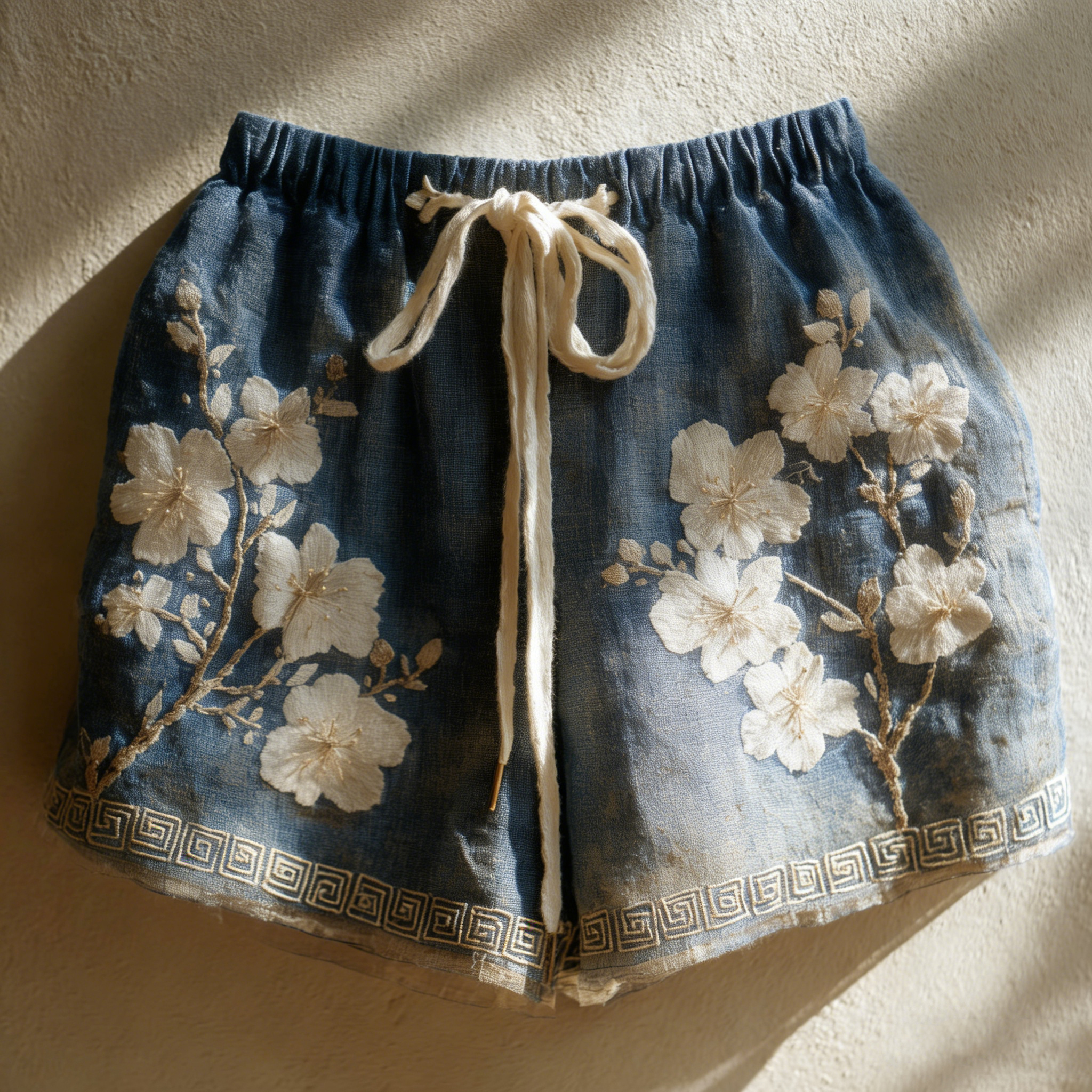 Women's Japanese Cherry Blossom Art Pattern Casual Linen Shorts elevenforest