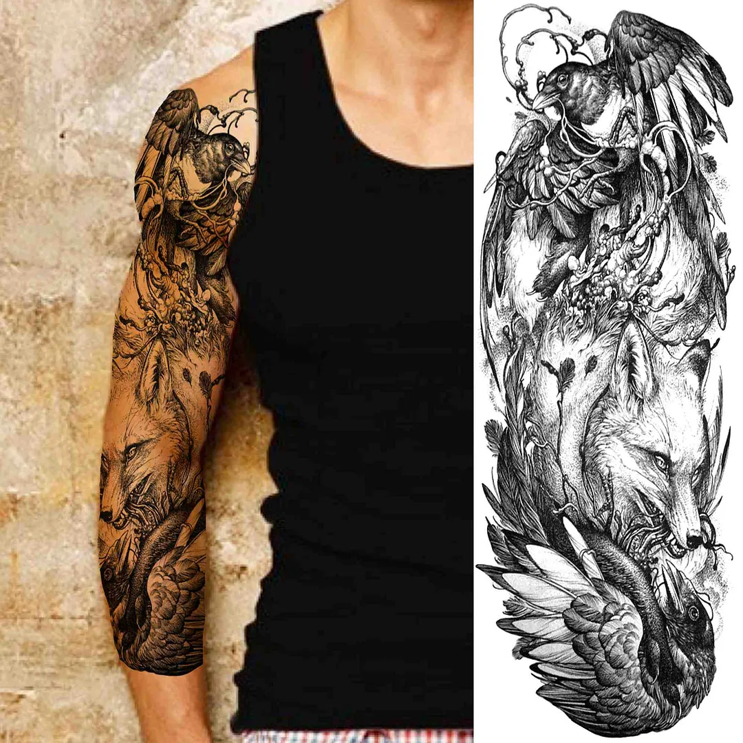 Sexy Girl Flower Temporary Tattoos For Women Men Black Lion Triangle Tattoo Sticker Fake Tribal Full Arm Sleeve Tatoos Paste 1108-1