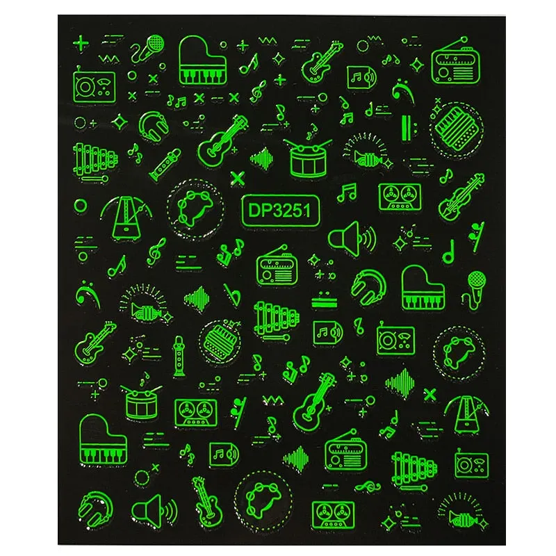 Fluorescence Halloween Skull Bone Nail Sticker Foils Musical Instrument Note Nail Art Sliders Manicures DIY Tips Decoration