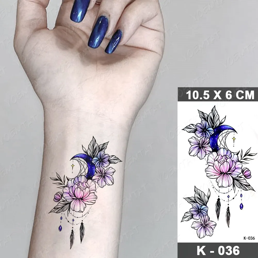 Waterproof Temporary Tattoo Sticker Black Point Line Sunflower Geometric Rose Flash Tatoo Fake Tatto For Body Art Women Men