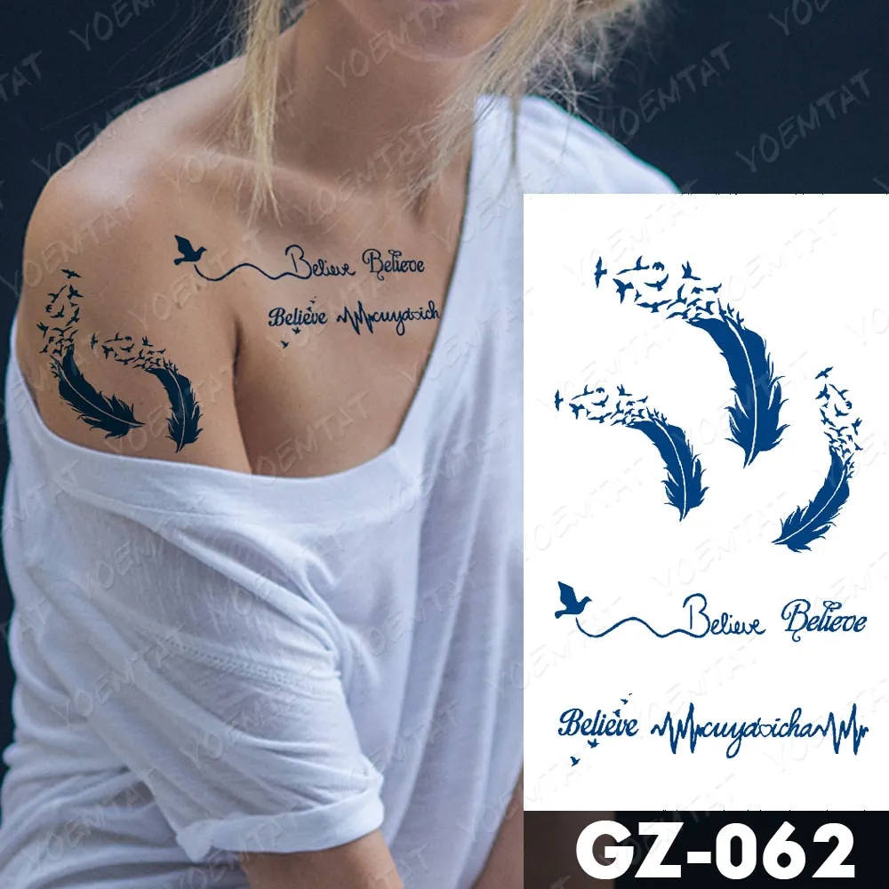 Juice Lasting Waterproof Temporary Tattoo Sticker Rose Butterfly Moon Sun Diamond Heartbeat Wave Flash Fake Tattoos Ink Body Art