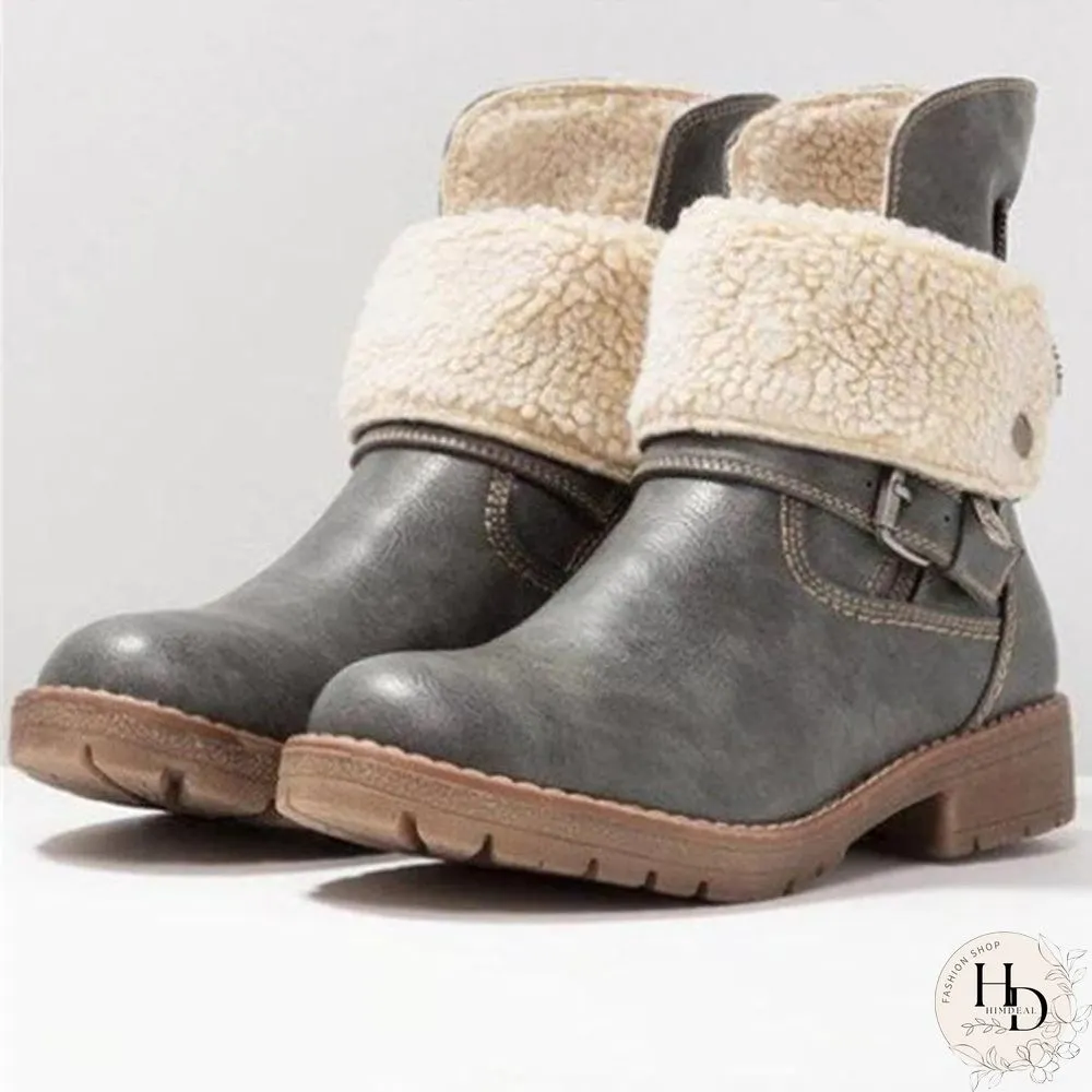 WOMENS LOW HEEL ZIPPER ANKLE SNOW BOOTS
