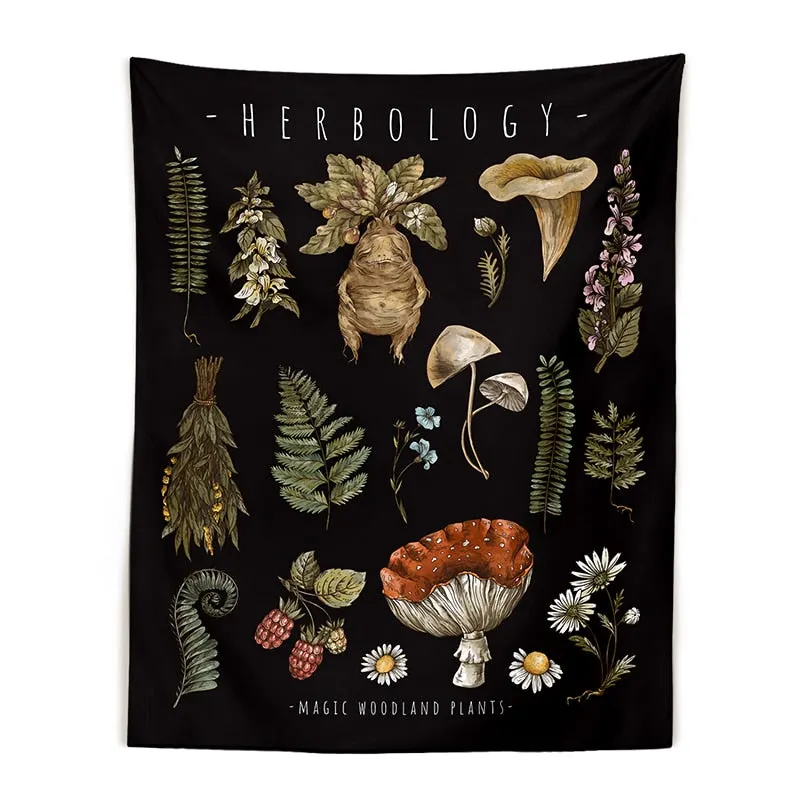 Vintage magic mushrooms Tapestry Wall Hanging witch hands mandrake root mushrooms plants Home Decor Decoration Mural Decor