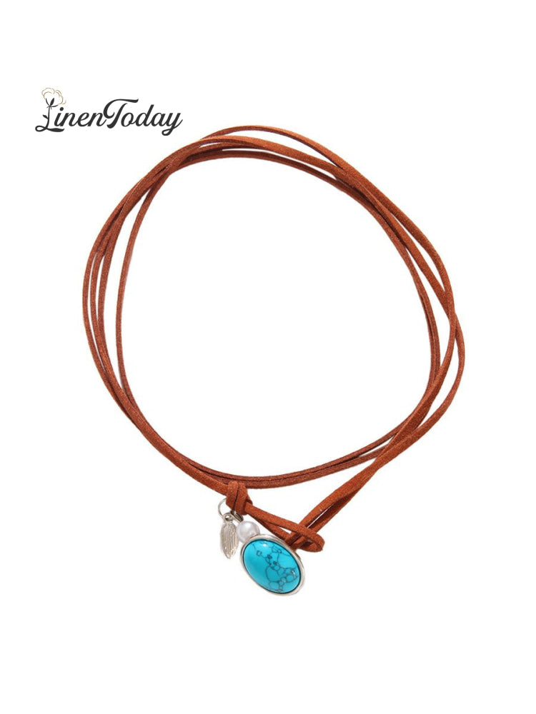 Women&rsquo;s Ethnic Style Turquoise Velvet Choker Necklace Brown / One Size (13X8X9)