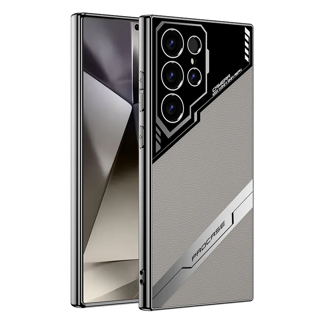 Suitable for S24/23 electroplated plain leather holder mobile phone protective case