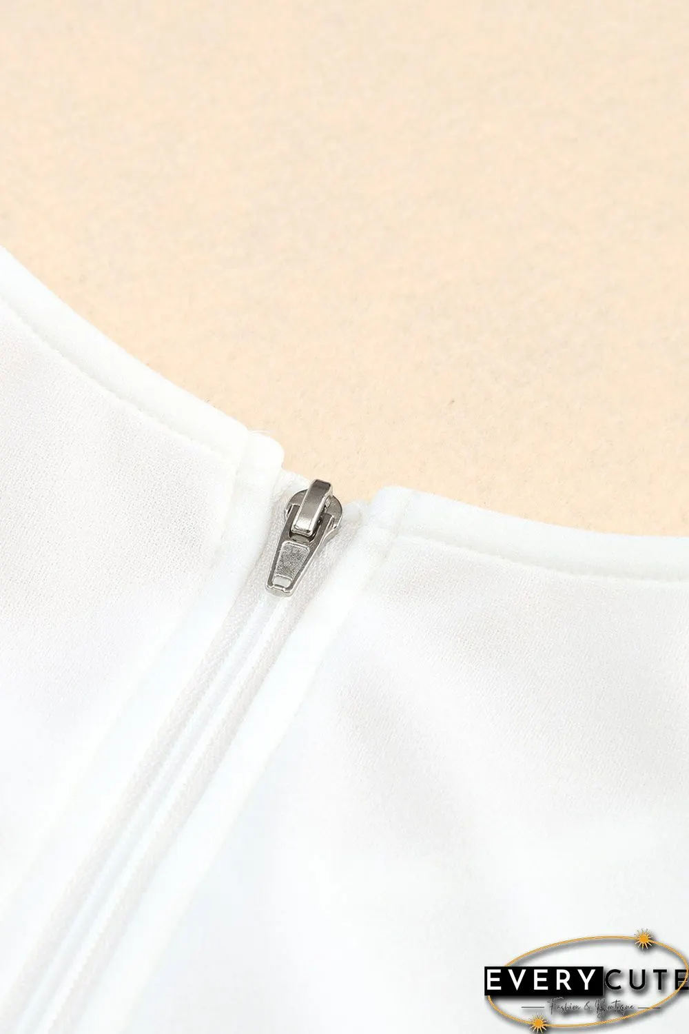 White Rhinestone Fringe Zip Back Round Neck Cropped Tank Top