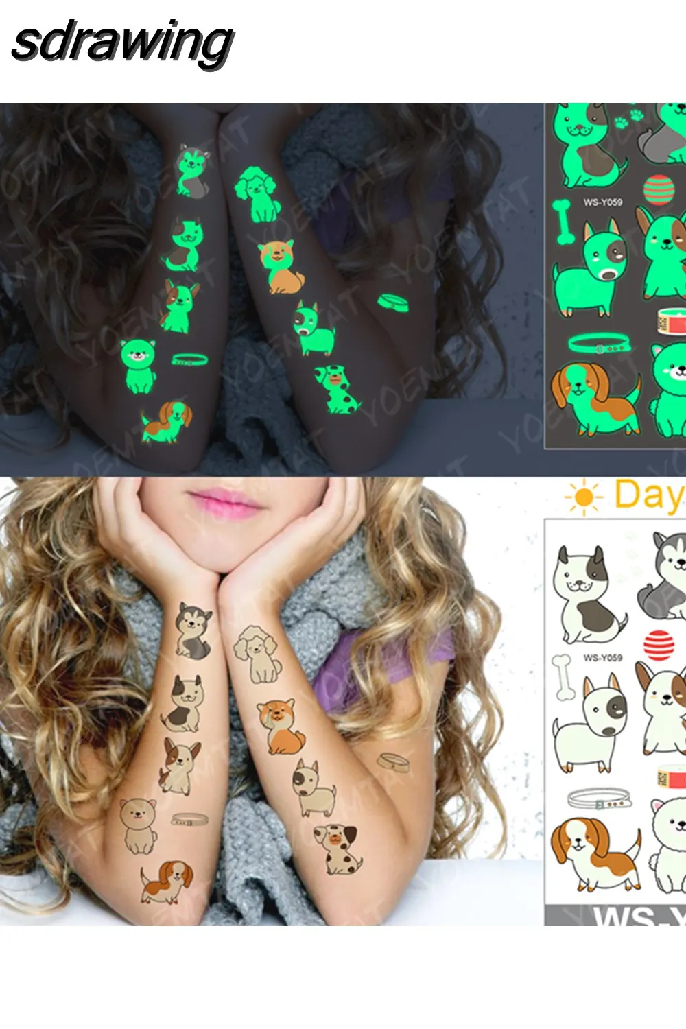 sdrawing Waterproof Temporary Tattoo Woman Sticker Panda Tiger Cute Animal Glowing Tatto Boy Girl Baby Child Kid Flash Fake Tato