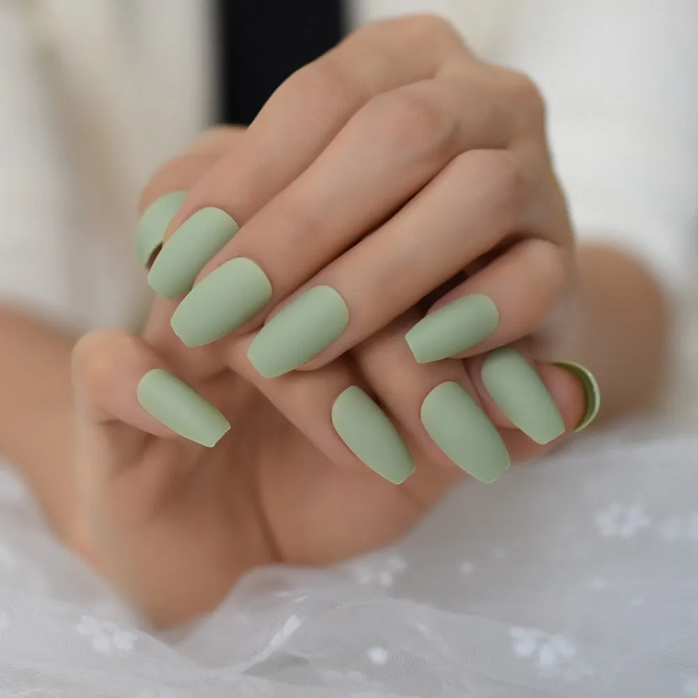 Medium Long Matte Fake Nails White Matt Solid Color Nail Tips Square Acrylic Fignernails 24-Nail Inspo